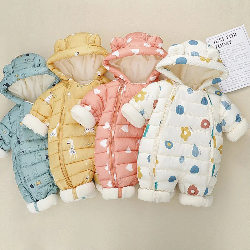 CLO Baby Warm Jumpsuit by Baby Bubble, cozy winter comfort, soft fabric, full-body design with hood and footed coverage for infants.