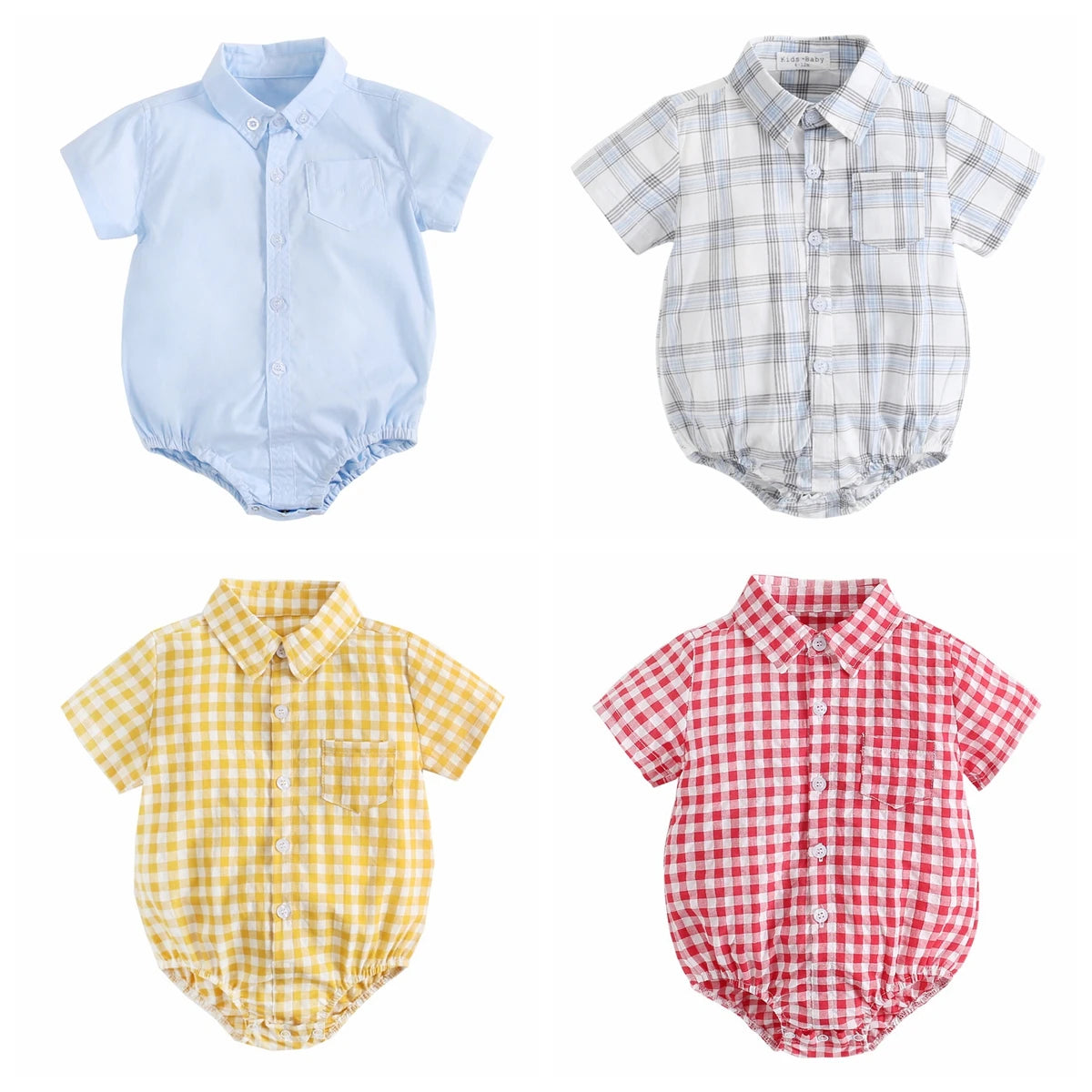 Baby Boy plaid bodysuit from Baby Bubble, soft summer cotton onesie featuring a colorful checkered pattern for infants.