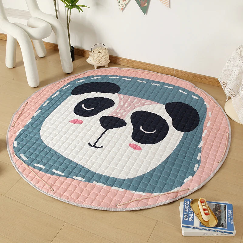 Round Baby Play Mat by Baby Bubble, 150cm foldable cartoon floor rug with colorful animal designs for infants and toddlers.
