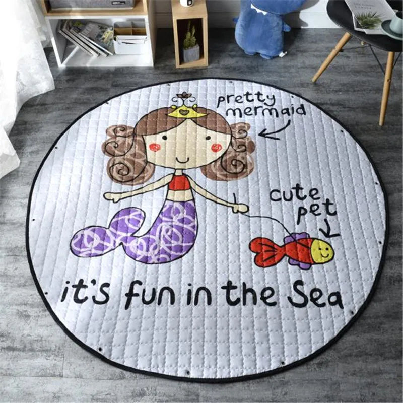Round kids room carpet featuring Nordic animal design, Baby Bubble play mat, 150cm diameter, soft and colorful for children's play area.