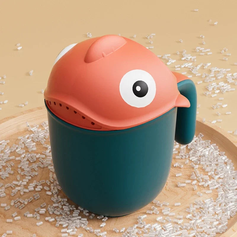 Baby Shark rinse cup by Baby Bubble, tear-free hair washing helper for gentle rinsing during baby bath time.