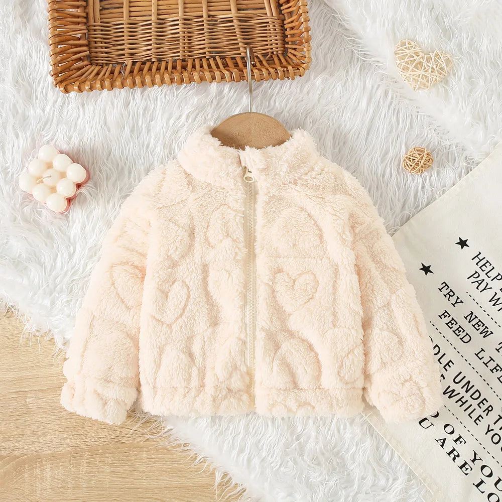 Baby girl winter coat by Baby Bubble, warm and cozy, pink with hood, perfect for cold weather.
