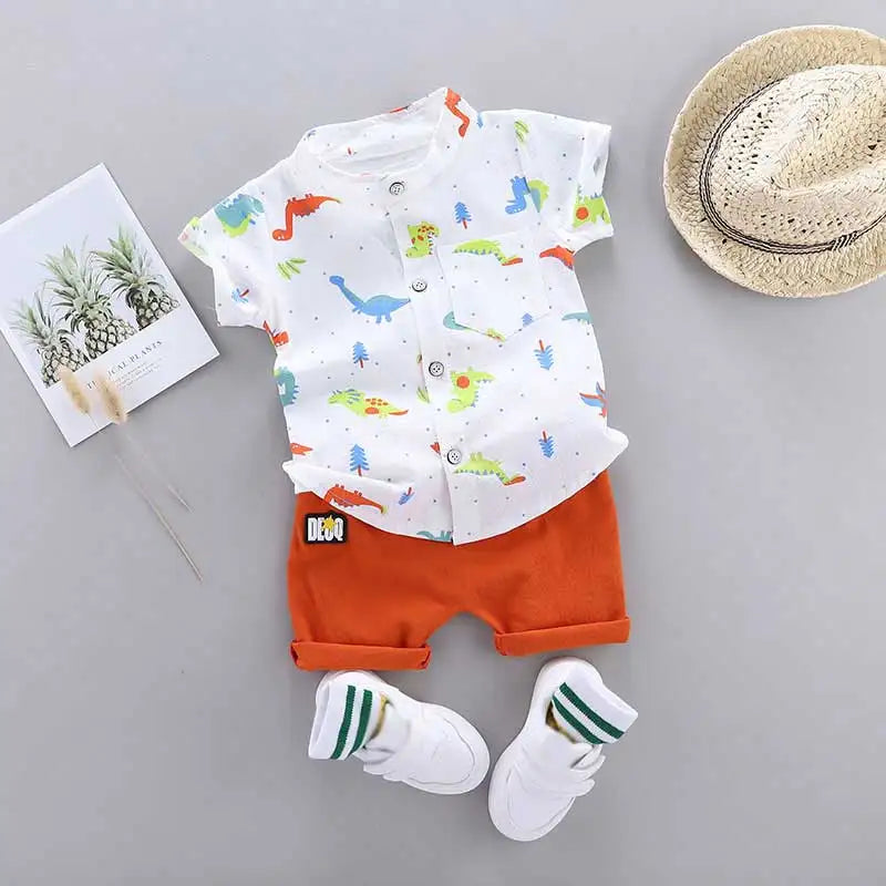 Baby Bubble infant and toddler cartoon dinosaur 2-piece casual clothing set featuring colorful dinosaur prints and soft fabric.