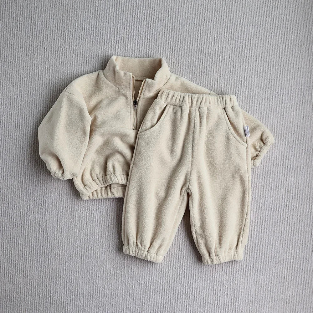 Toddler sports suit from Baby Bubble featuring cozy fleece hoodie and matching pants, perfect for casual wear.