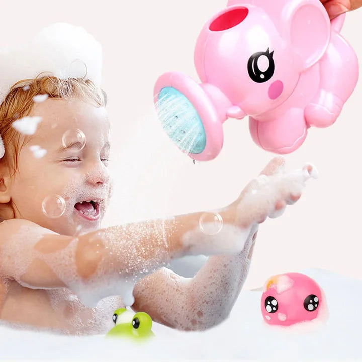 Baby Bubble elephant bath toy with water spray feature for swimming and bath fun, soft plastic and colorful design.