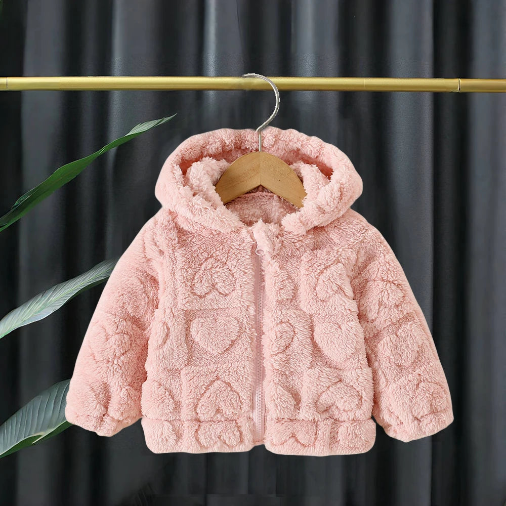 Baby Girl winter lambswool coat by Baby Bubble, cute warm outwear with cozy fleece lining and button details.