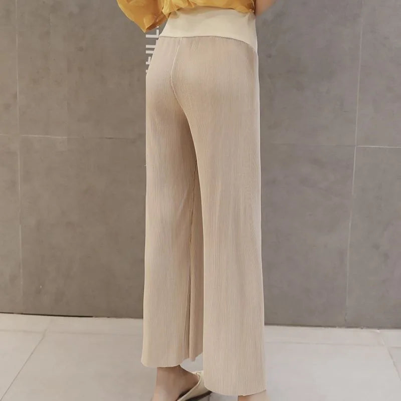 Baby Bubble wide leg maternity trousers with breathable fabric and adjustable waist for comfortable pregnancy wear.