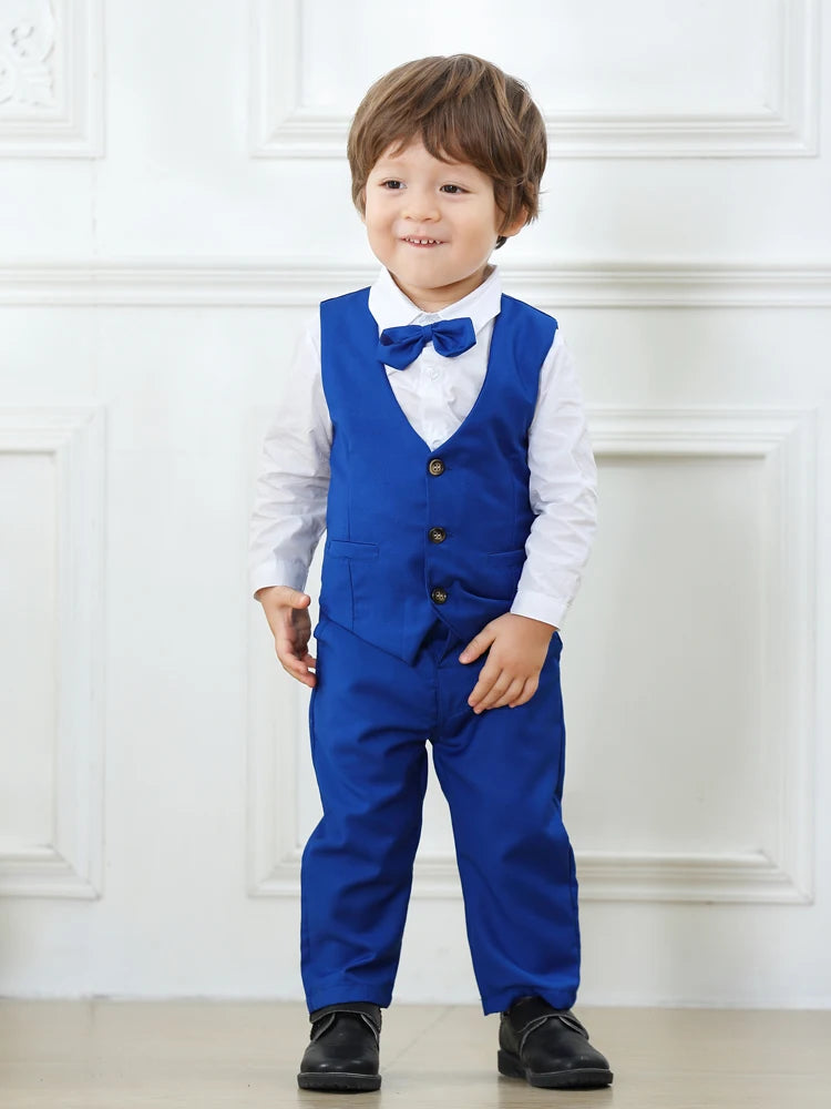 Baby boy in a smart baby bubble gentleman suit, perfect for birthday celebrations, featuring a stylish blazer and matching trousers.