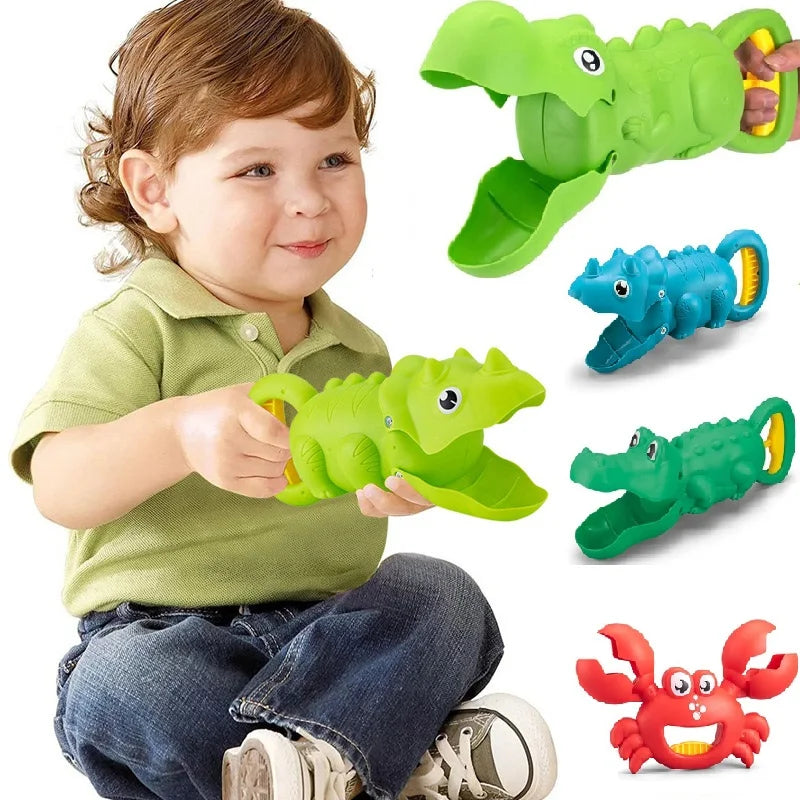 Kids beach sand toy set by Baby Bubble with colorful buckets, shovels, and molds for outdoor summer play.