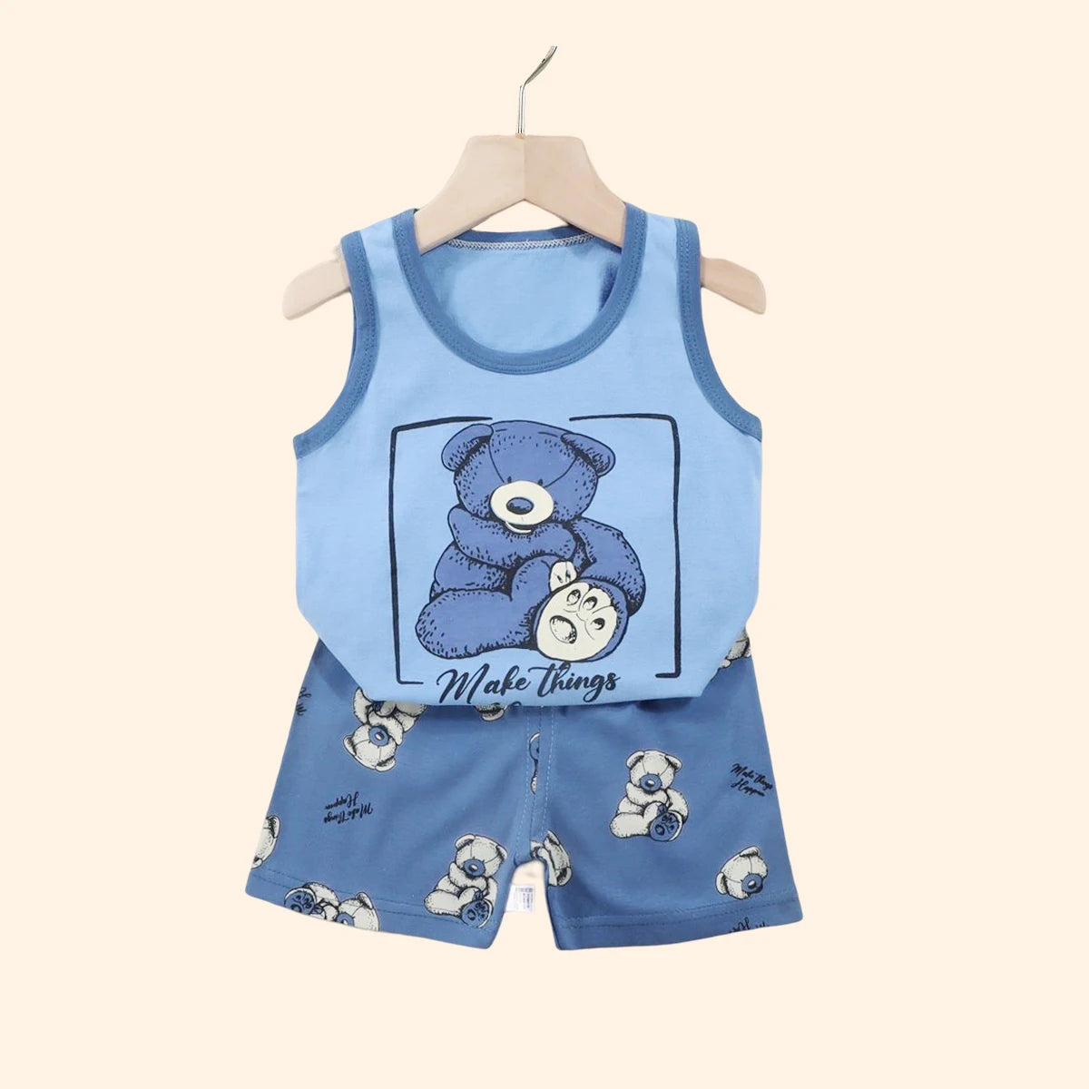 Children's summer set by Baby Bubble featuring a tank top and shorts, shown in a bright, playful design perfect for warm weather.