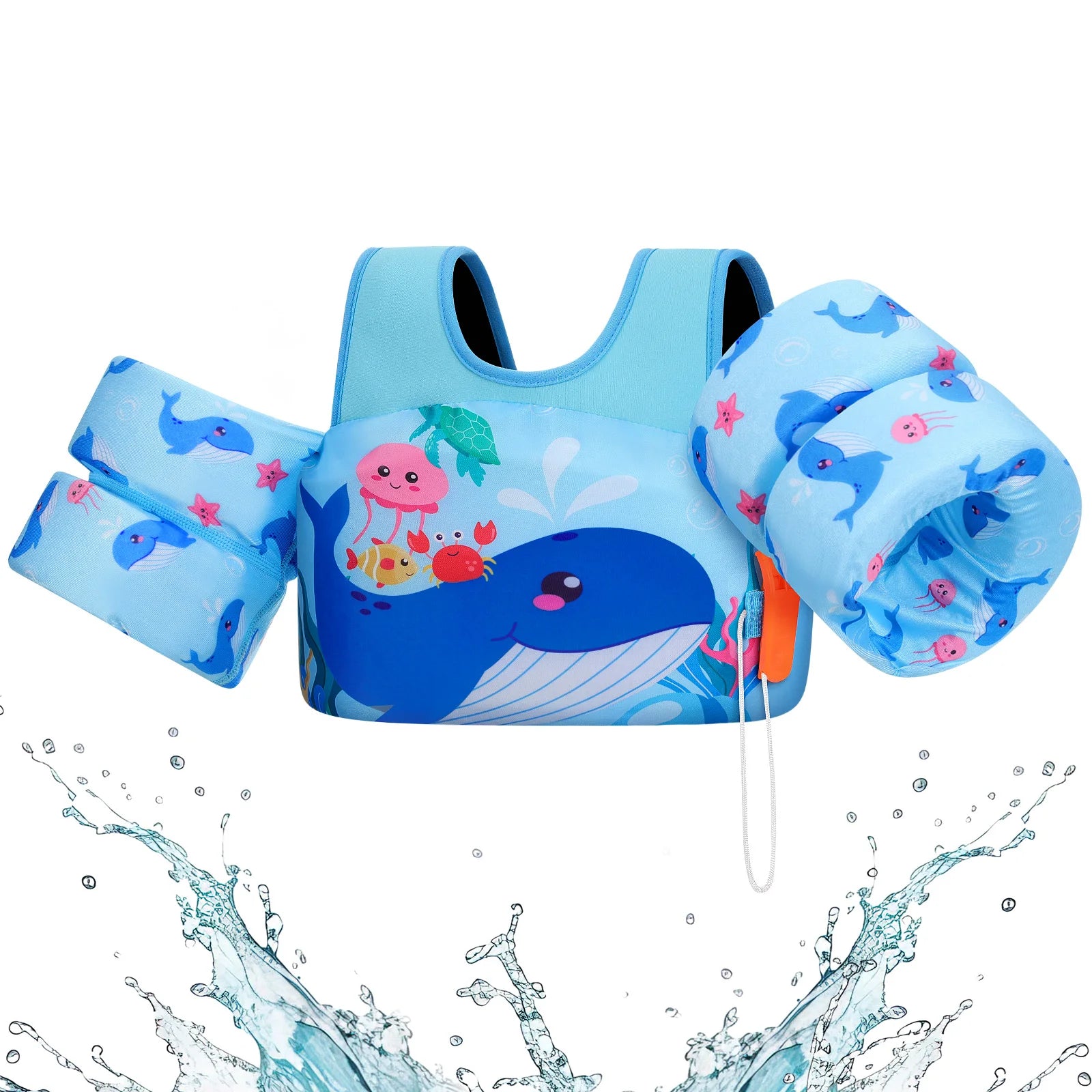 Baby Bubble kids' safety life vest with foam arm floats and safety whistle, designed for swimming and water safety.
