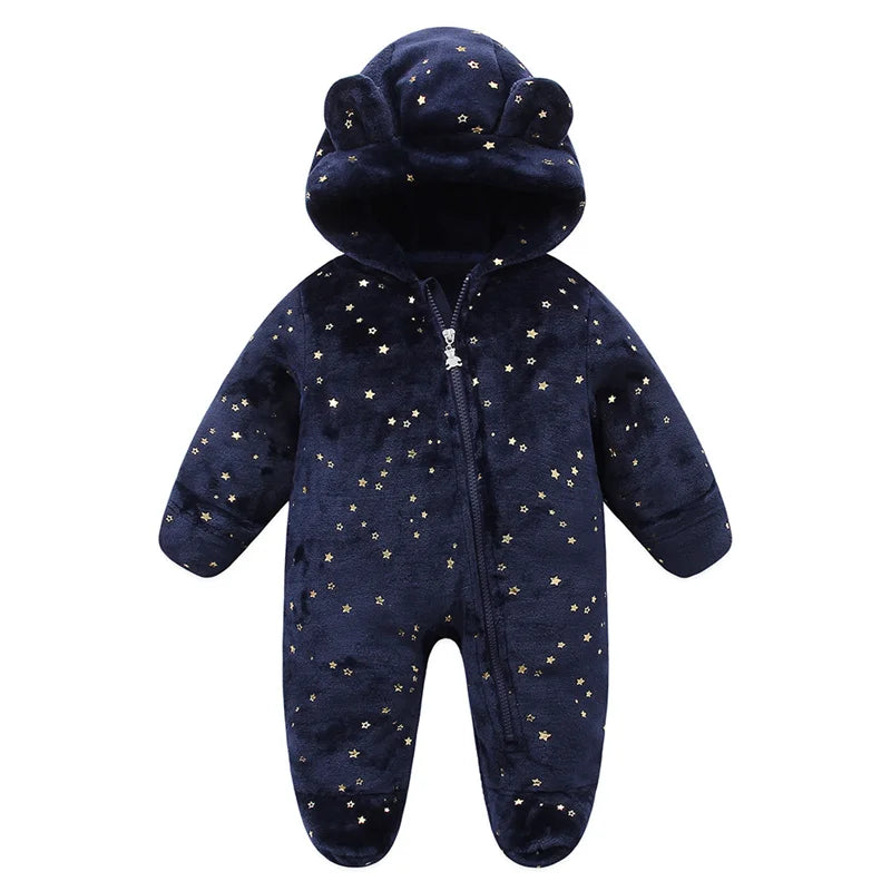 Baby Bubble soft newborn baby jumpsuit, warm flannel bodysuit with cartoon print for boys and girls, suitable for 0-12 months.