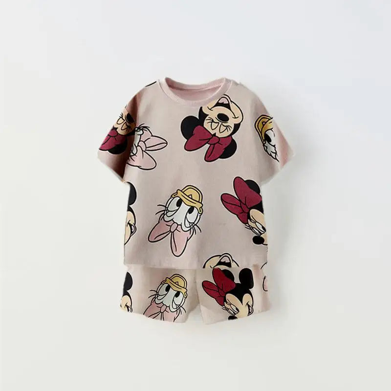 Baby Bubble Donald Duck cartoon print T-shirt and shorts set, featuring colorful Donald Duck character design for kids.