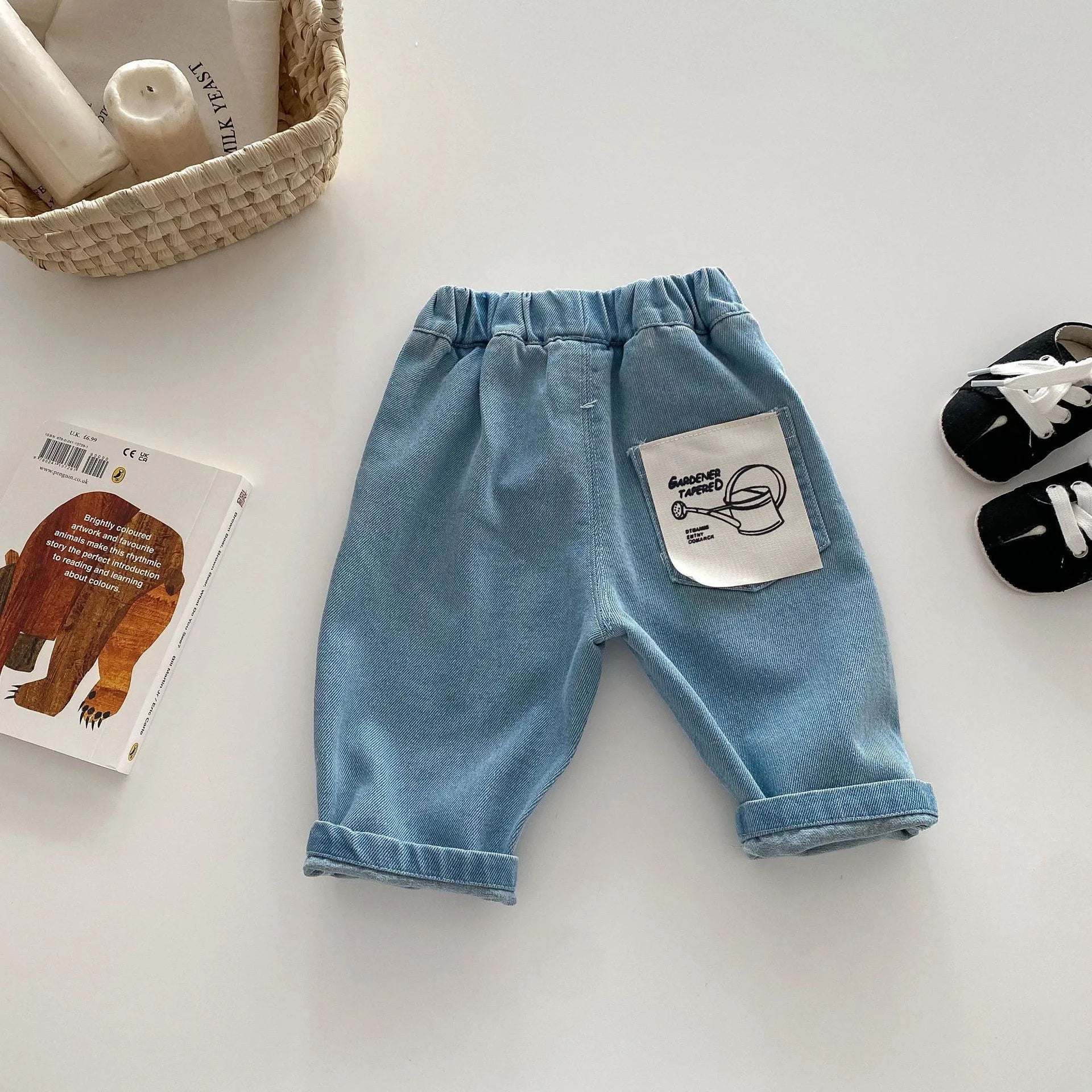 Baby Bubble children's casual denim pants for boys, soft Korean striped toddler trousers for ages 0-5 years old.