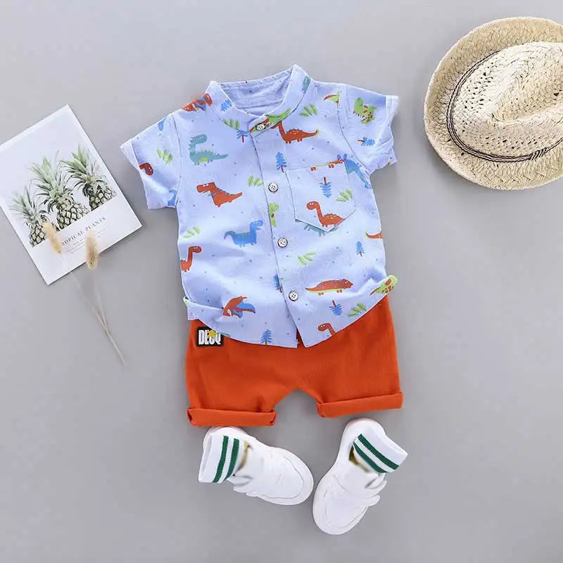 Baby Bubble infant and toddler casual clothing set featuring colorful cartoon dinosaur print on two-piece outfit.
