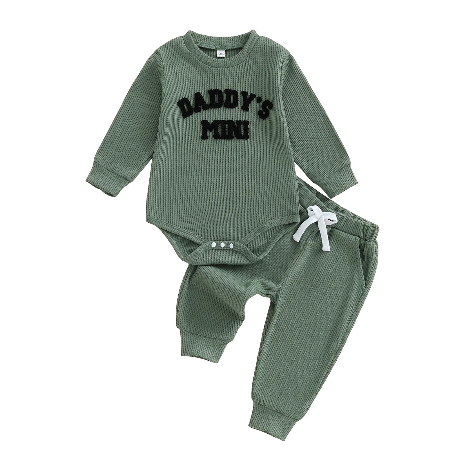 Baby Bubble Daddy's Mini Waffle Bodysuit and Jogger Pants set, embroidered fall-themed 2-piece outfit for babies.
