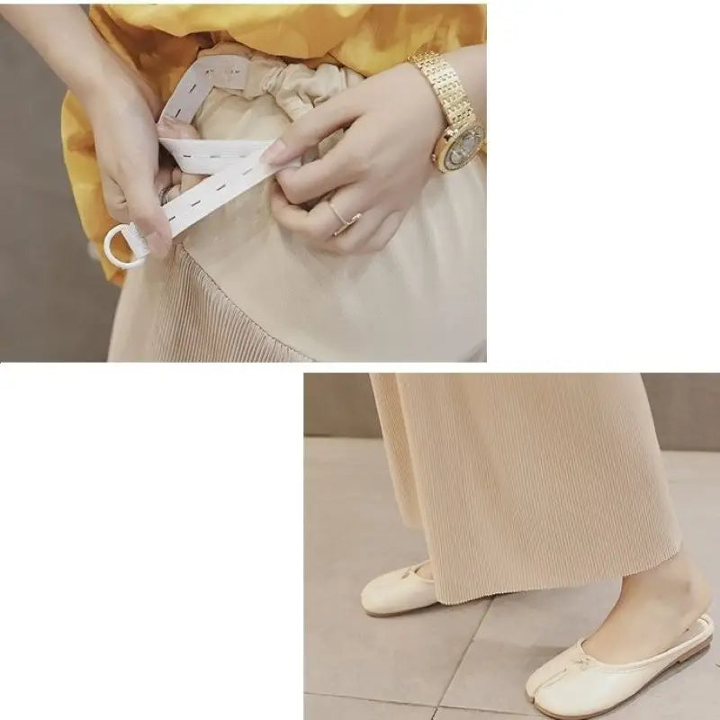 Baby Bubble wide leg maternity trousers with breathable fabric and adjustable waistband, designed for comfortable pregnancy wear.