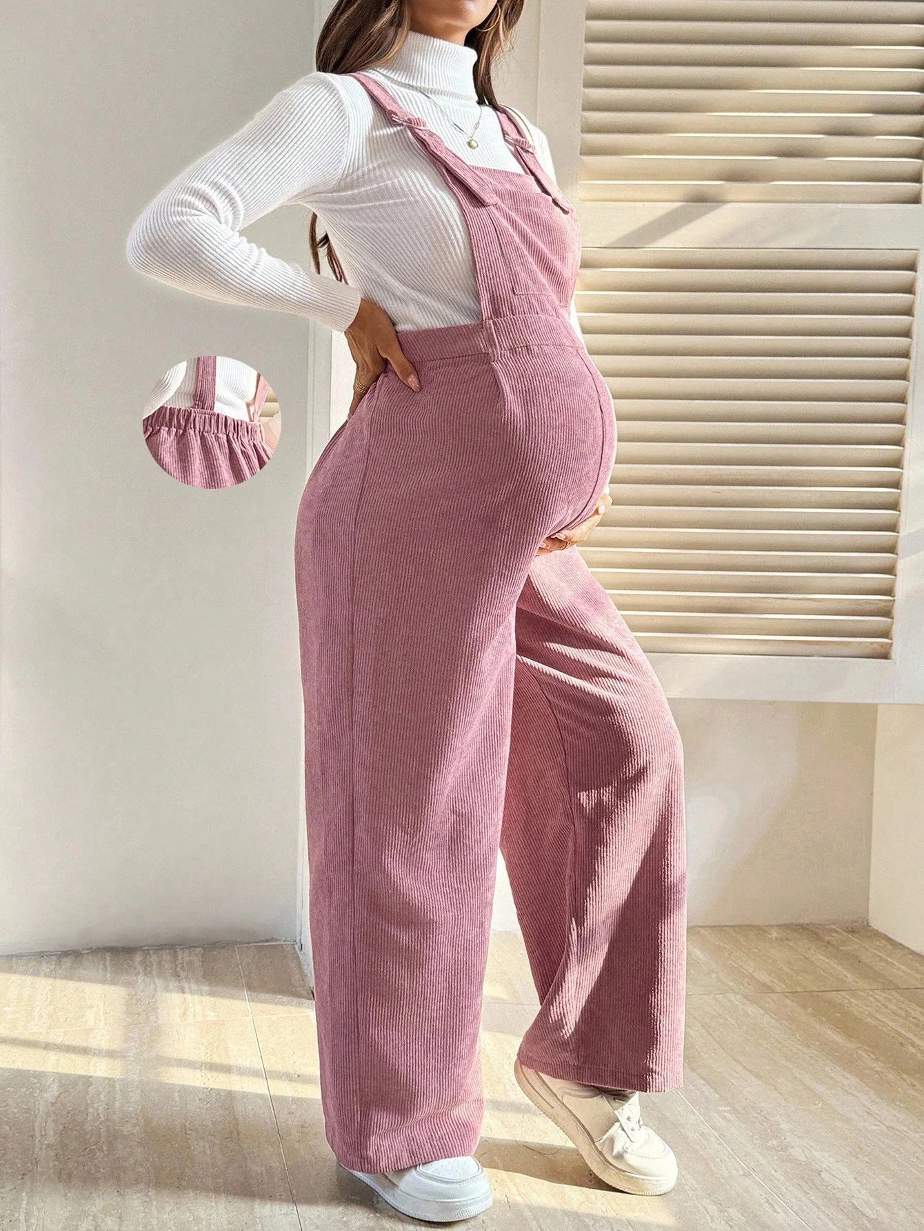 Baby Bubble maternity corduroy jumpsuit with suspenders, featuring a cozy, stylish design for expecting moms.