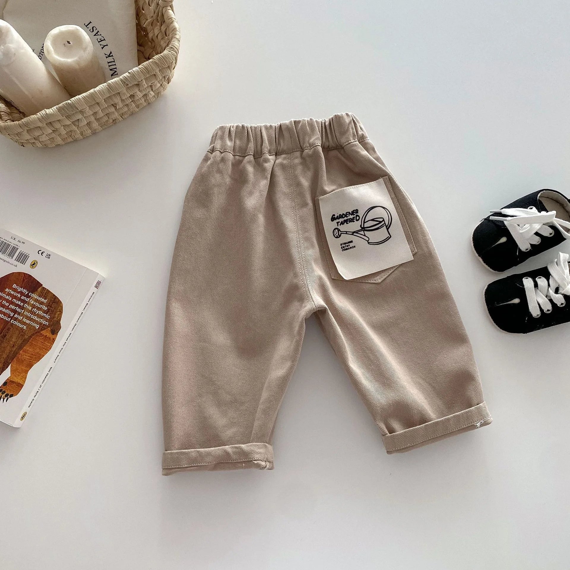 Baby Bubble children's casual denim pants for boys, soft Korean-style striped toddler pants for ages 0-5.