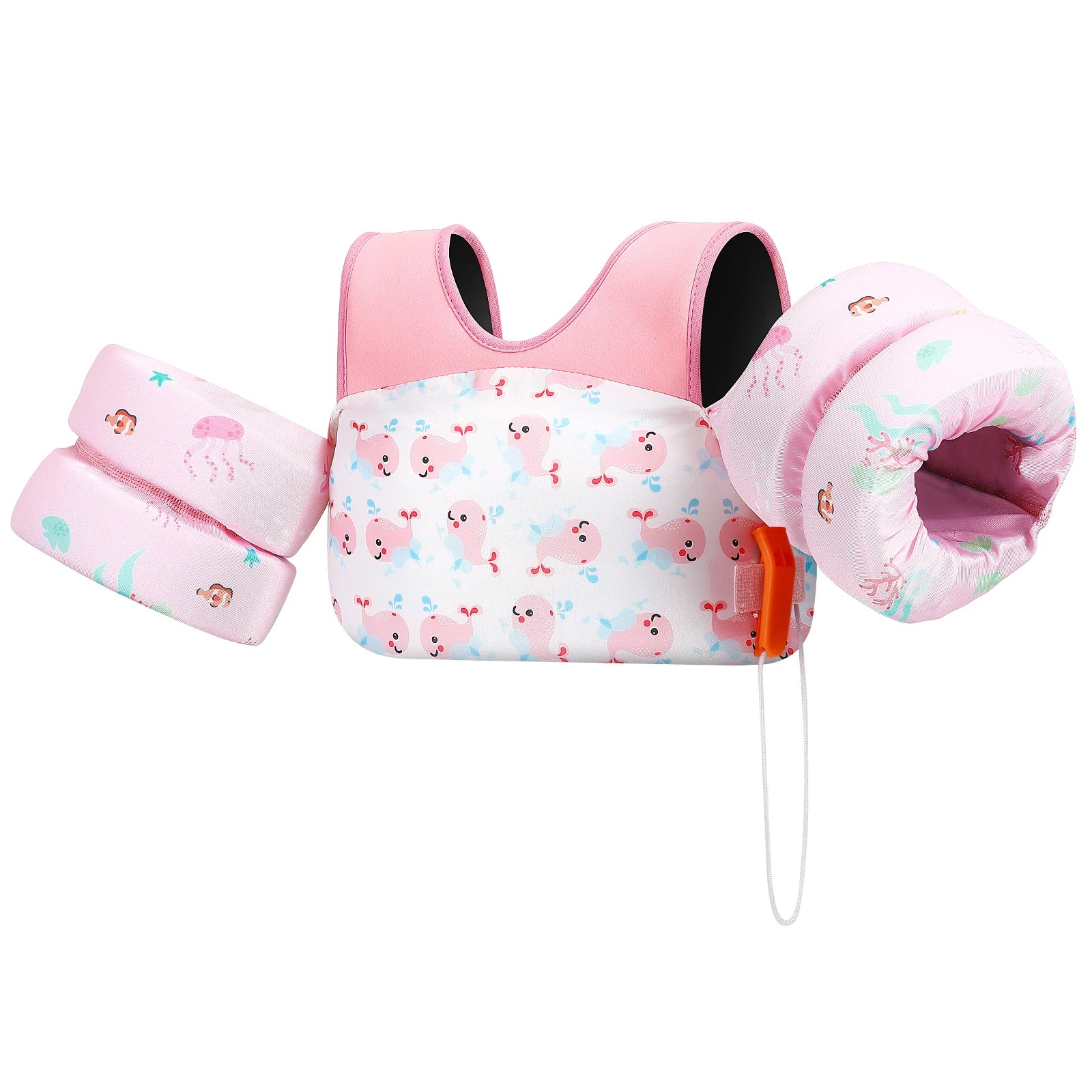 Baby Bubble kids' safety life vest with foam arm floats and safety whistle, designed for swimming and water safety.