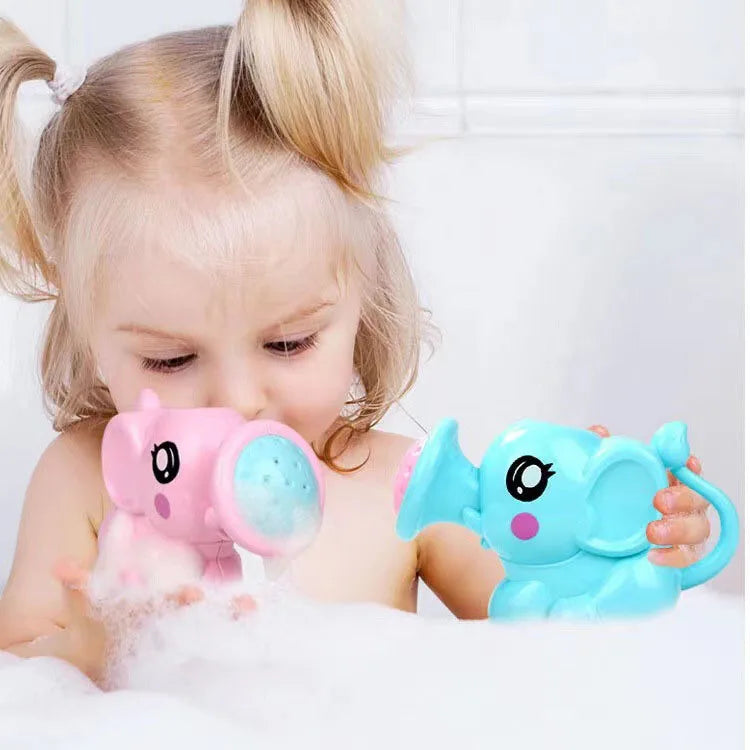 Baby Bubble elephant bath toy with water spray for swimming and bath fun, featuring colorful design and water spray feature.