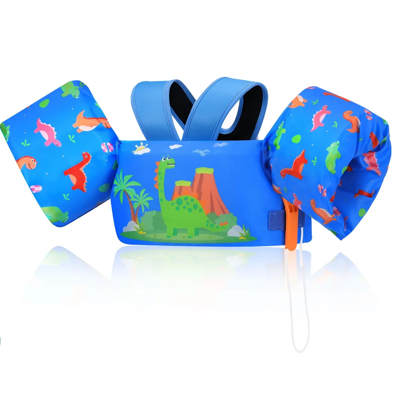 Baby Bubble kids' life vest with foam arm floats and safety whistle, designed for secure swimming and water safety.