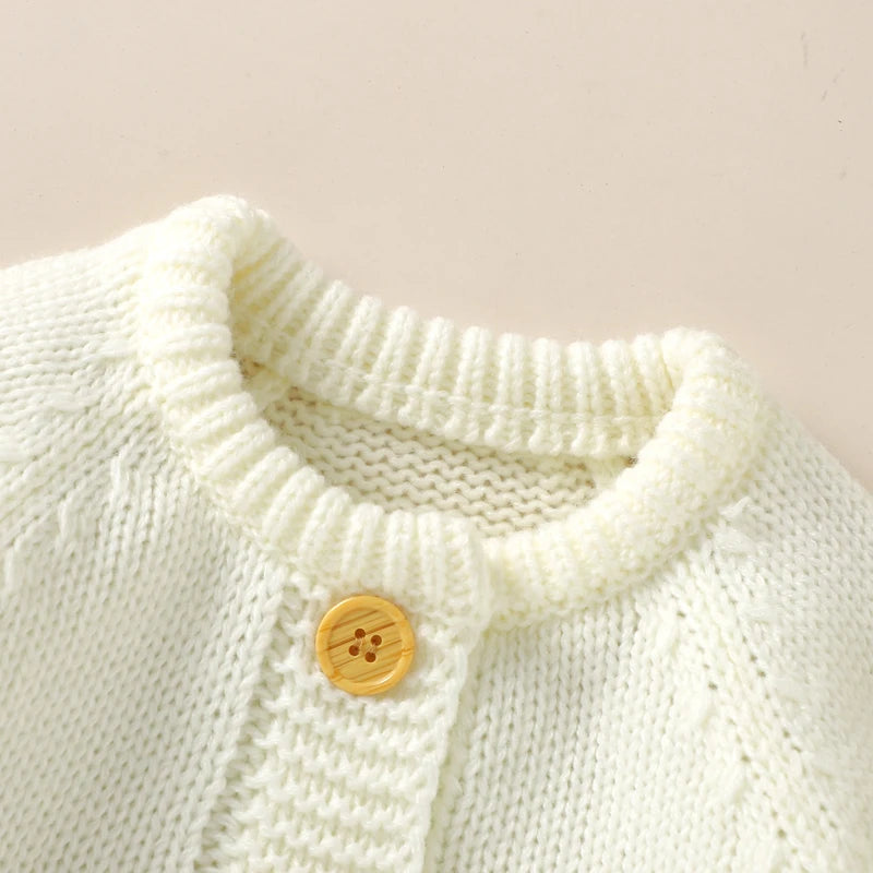 Baby Bubble knitted romper and cap set in cozy autumn/winter style, featuring soft, warm knit fabric and adorable design.