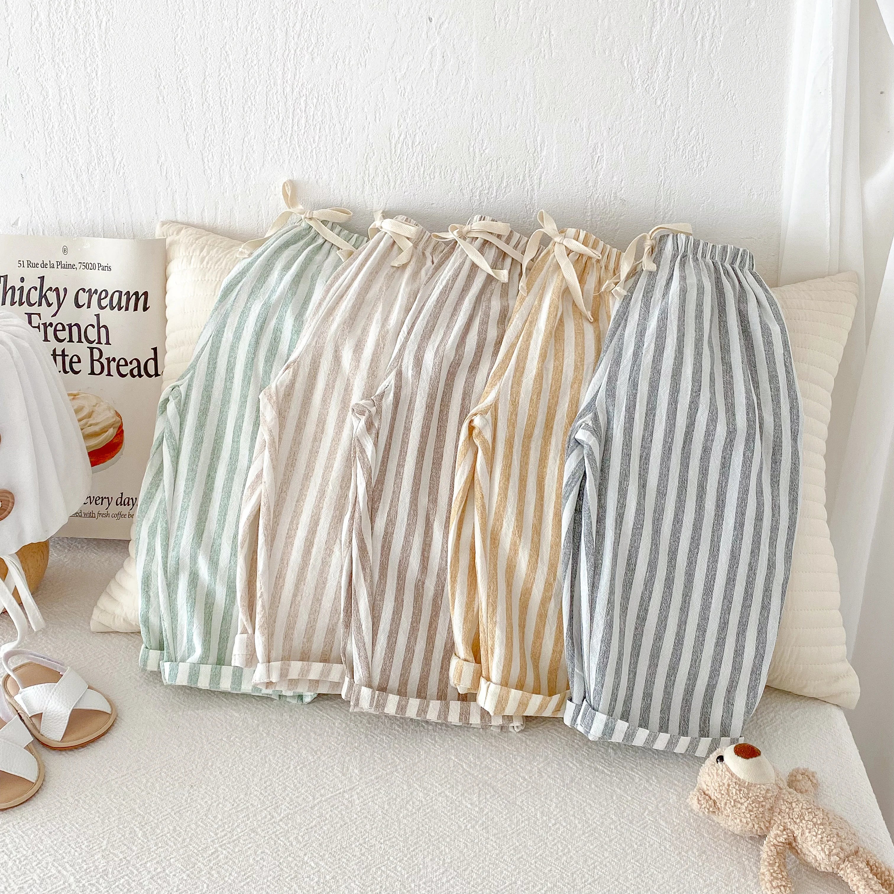 Toddler Baby Bubble striped pants with comfortable fit and elastic waistband, suitable for young children.