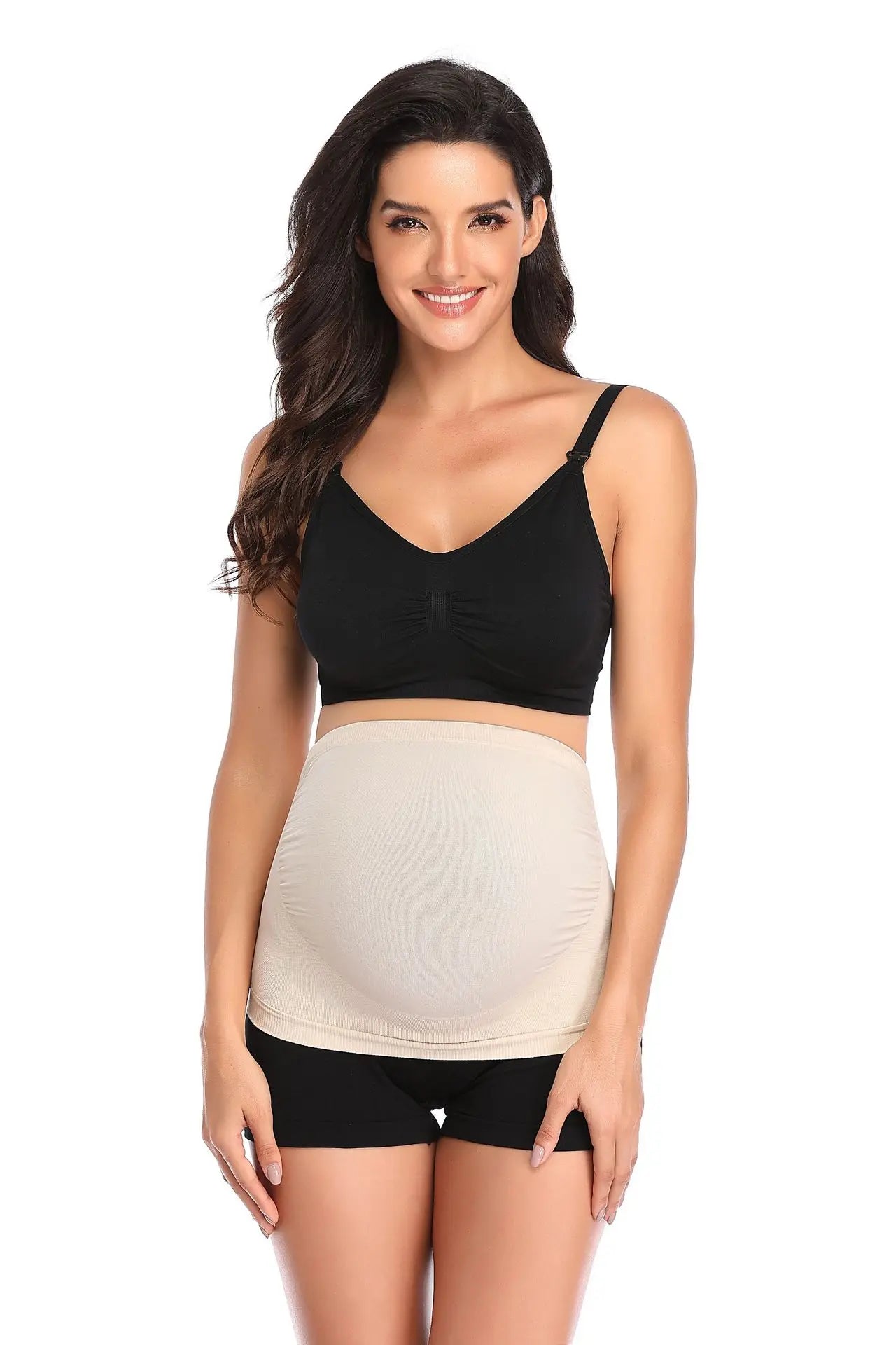 Breathable prenatal belly brace belt supporting pregnant women from 2 to 10 months, designed by Baby Bubble with adjustable fit.