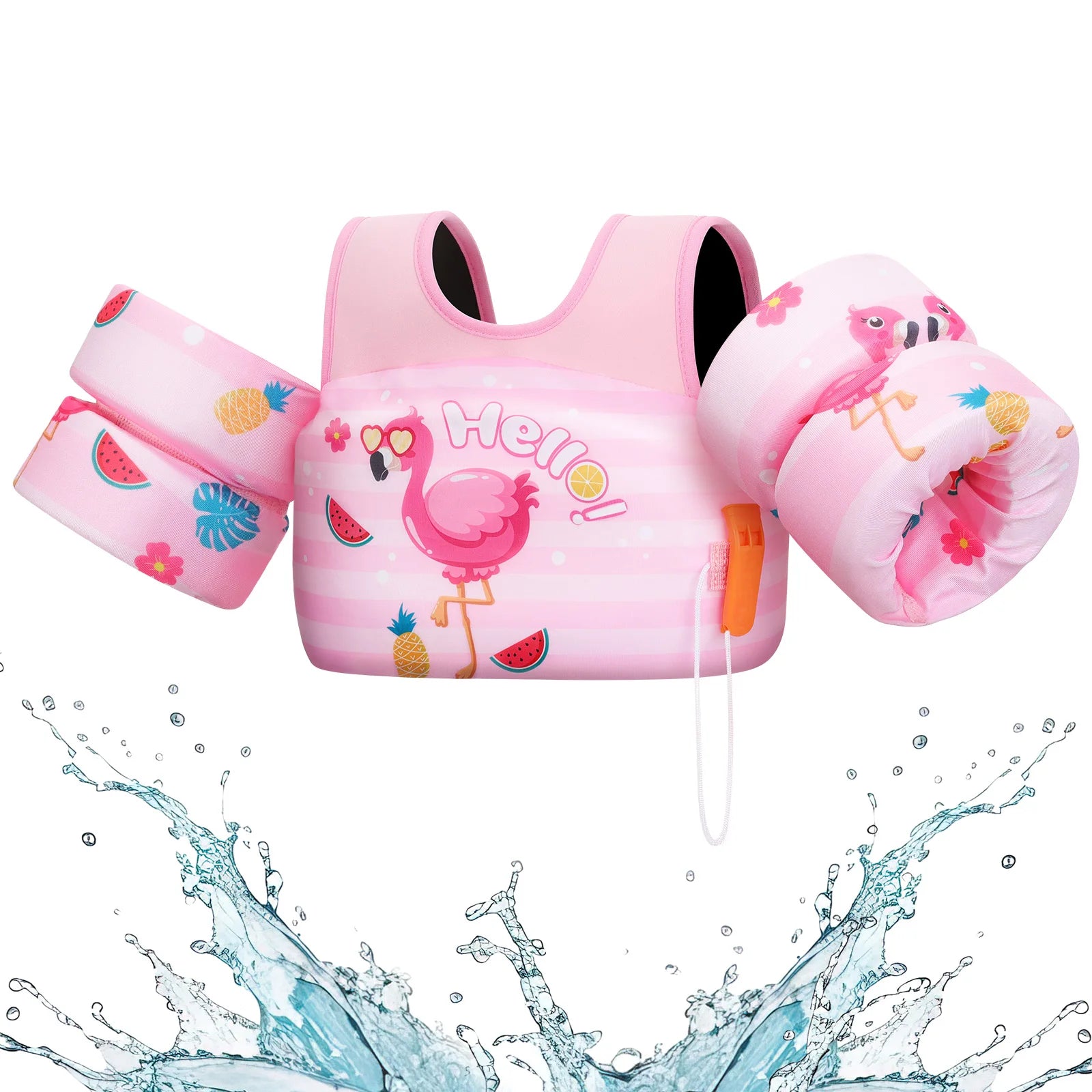 Baby Bubble kids life vest with foam arm floats and safety whistle, designed for safe swimming and water play.