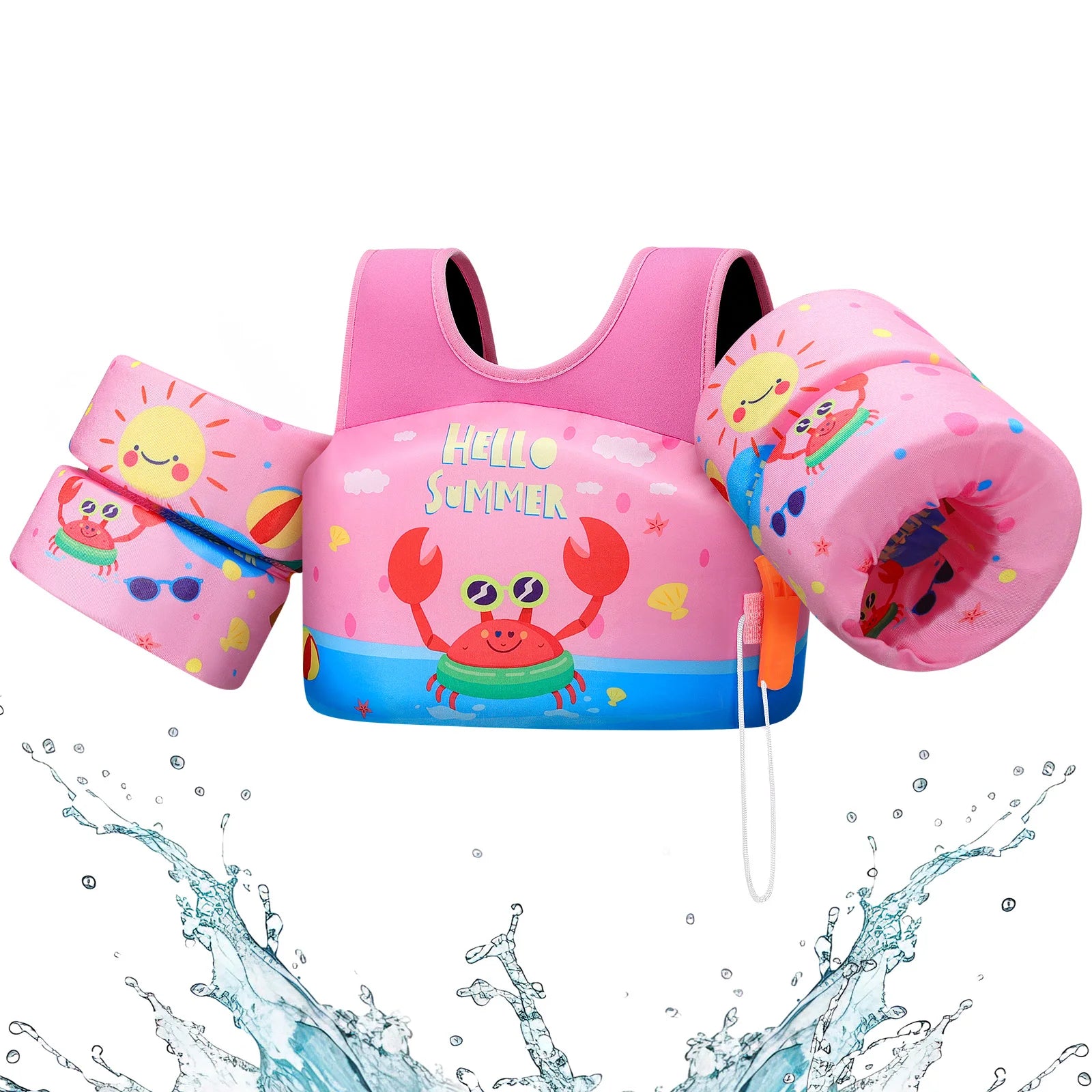 Baby Bubble Kids life vest with foam arm floats and safety whistle, designed for children's safety during water activities.
