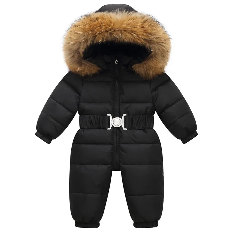 Kids winter waterproof down snowsuit by Baby Bubble, insulated and weather-resistant for cold outdoor play.