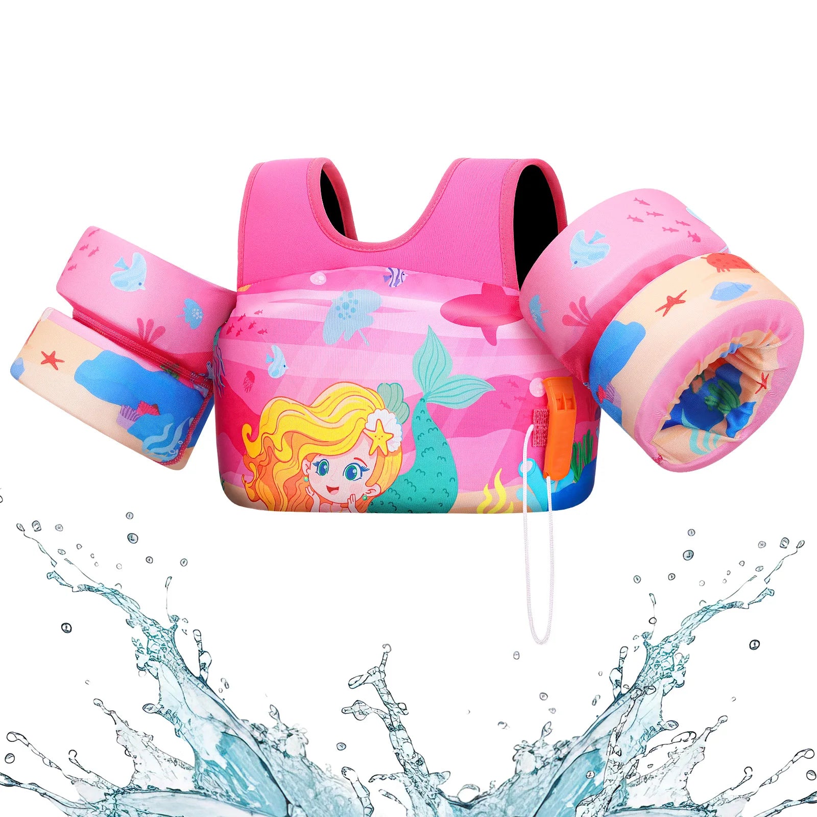 Baby Bubble kids life vest with foam arm floats and safety whistle, designed for safe swimming and water activities.