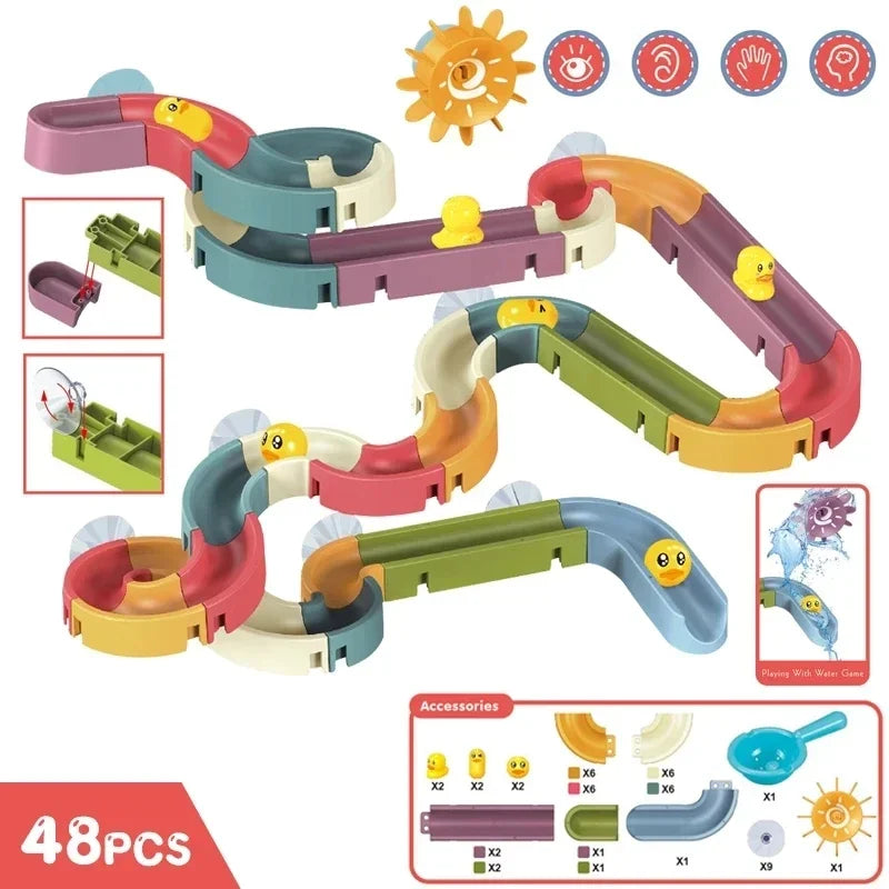 Baby Bubble Baby Bath Track Slide Toy water activity set with colorful slides and buildable pieces for fun bath time play.