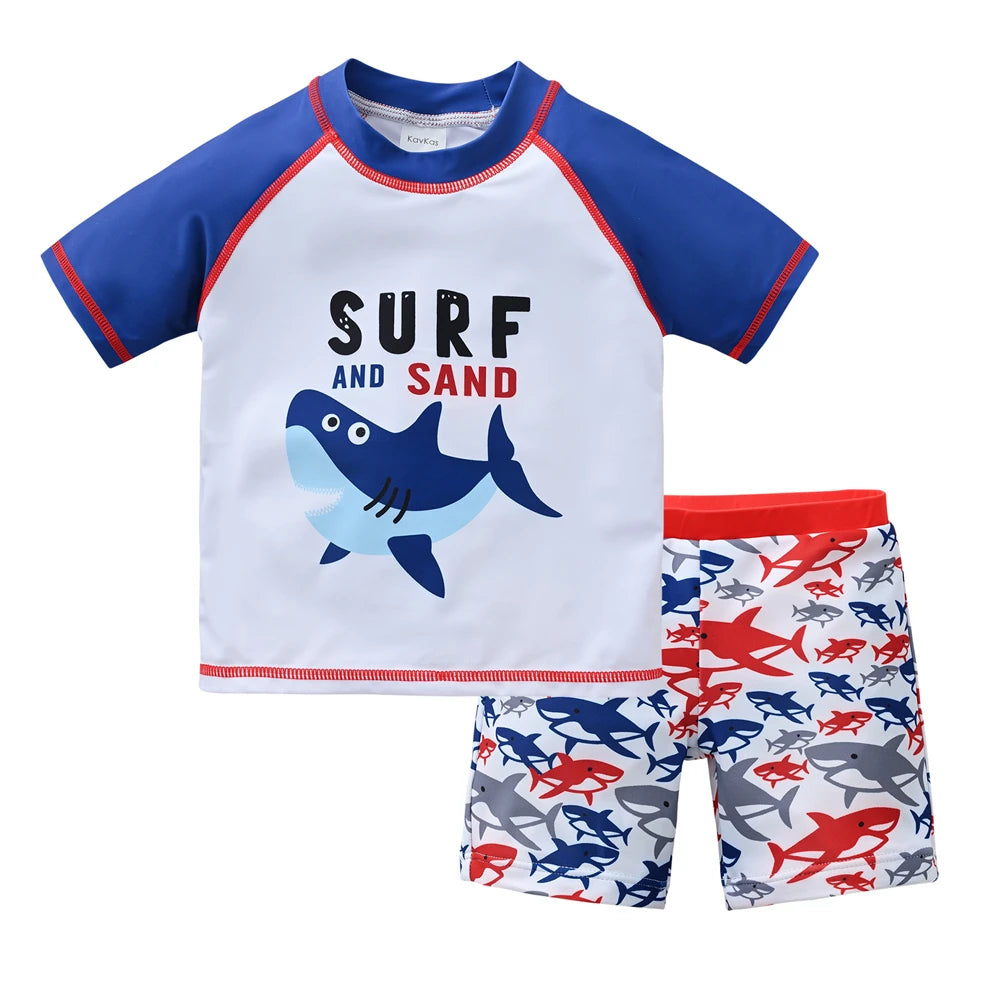 Baby Bubble boys' 2-piece swimsuit set with cool print, suitable for ages 1 to 7, featuring colorful swimwear with fun patterns.