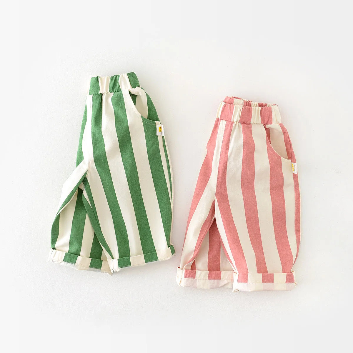 Korean style casual stripe pants by Baby Bubble, featuring a relaxed fit and stylish vertical stripe pattern.