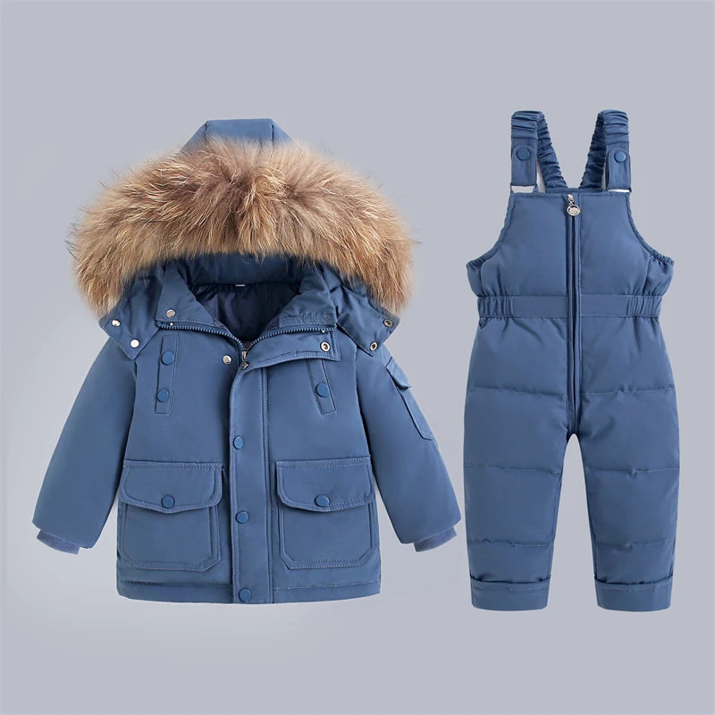 Baby Bubble kids winter snowsuit designed for -30°C warmth, with a padded, insulated exterior perfect for cold winter outdoor play.