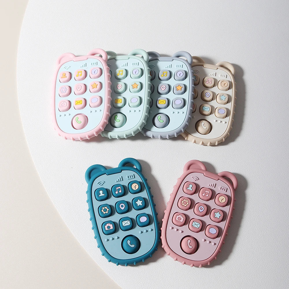 Baby Bubble Baby Phone Shape Teether made of fun silicone, designed to soothe and entertain infants with a colorful, chewable toy.