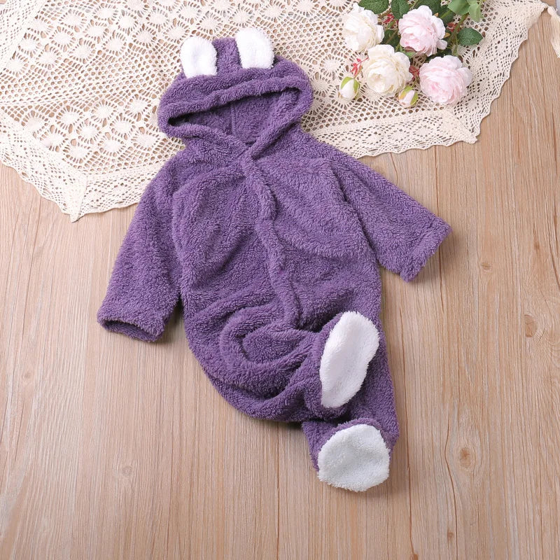 Baby Bubble cartoon bear romper, cozy autumn playsuit for infants, featuring soft fabric and adorable bear design.