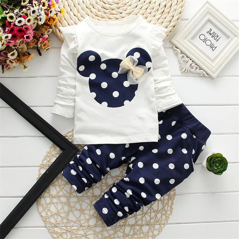 Toddler girl cartoon long-sleeve T-shirt and pants set by Baby Bubble, soft cotton 2-piece children’s baby jacket outfit.