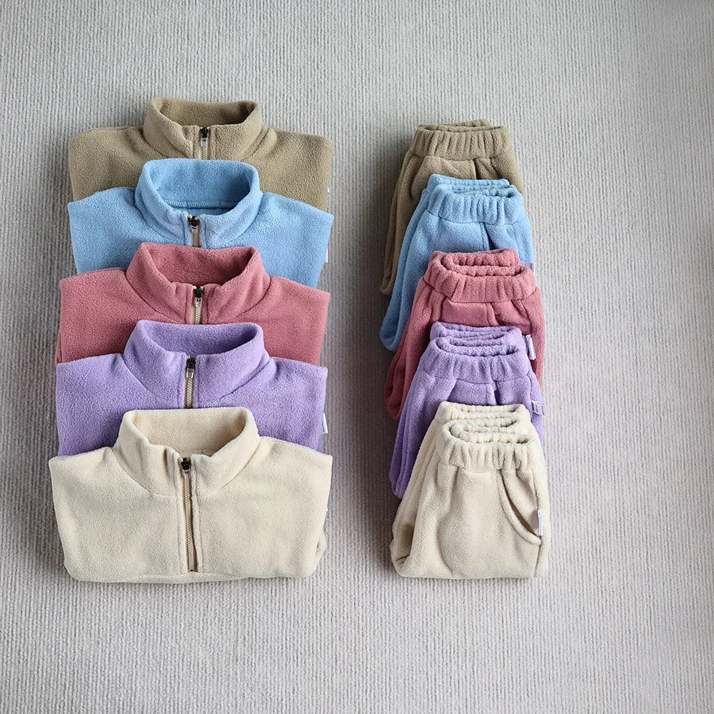 Toddler Baby Bubble cozy fleece hoodie and pants set, soft and warm toddler sports suit, ideal for cold weather.