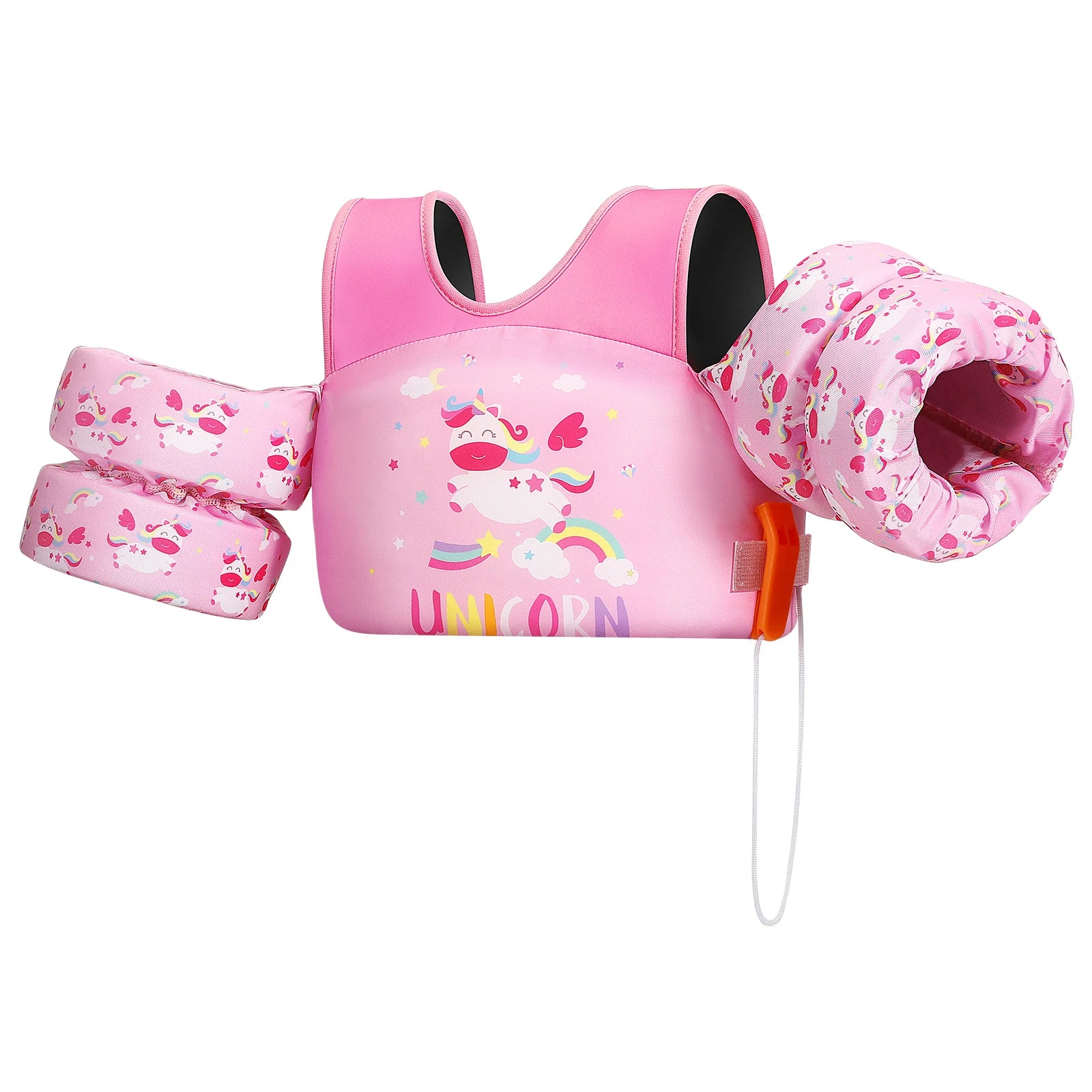 Baby Bubble kids life vest with foam arm floats and safety whistle, designed for safety and buoyancy during water activities.