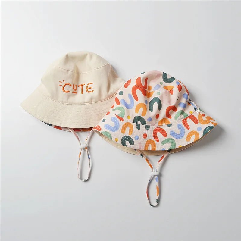 Double Sided Baby Bucket Hat Cute Letter Embroidered Children Boys Girls Fisherman Panama Cap Summer Outdoor Kids Sun Hat Gorras - Baby Bubble Store