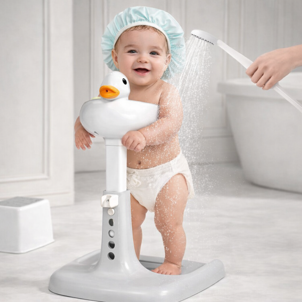 Baby Bubble Baby Standing Bath Support shown in use, providing a safe and supportive position for bathing infants.